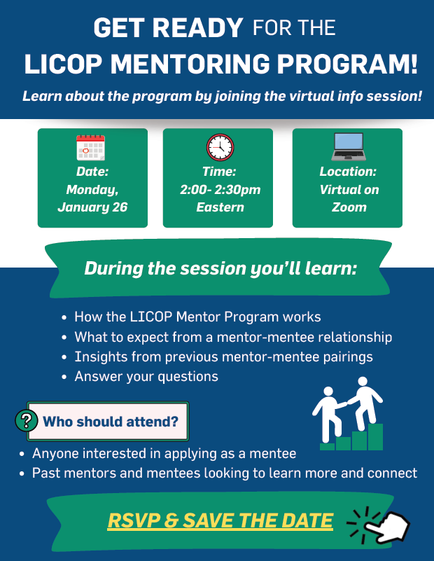 AST_LICOP's tweet image. Reminder for🔥#LICOP #Mentoring Program virtual info session TODAY (1/26)!⏰2:00–2:30 pm ET

✅Learn what to expect from @lindsayykingmd @AveshThuluvath
✅Hear insights from prior⭐️mentee @HowardTLeeMD &amp;amp;⭐️mentor @Scott_Biggins 

Check 📧or DM @AST_LICOP for🔗#ICYMI 
#LiverTwitter
