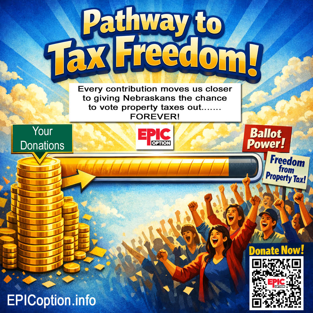EpicOption25's tweet photo. Property tax relief doesn’t happen by accident, it happens because people step up.

Every dollar you give moves Nebraska closer to voting property taxes out for good.

💥 This is the moment.
👉 Donate now and power the pathway to tax freedom.

Visit here: https://t.co/SmQ5b03W3t https://t.co/urK1wSIXW6