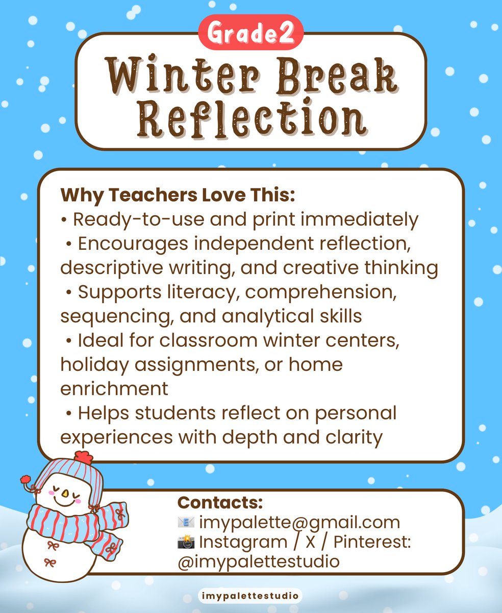 imypalettex's tweet photo. ✨Build Grade 2 writing skills using winter worksheets for sequencing, reflective writing, and descriptive paragraph practice!📘

GRAB IT NOW ON TPT
🔗 https://t.co/lWjrmBu4DD

#TPT #imypalettestudio #ParentingMindset  #WorksheetsForKids #WinterWorkbook #SecondGradeLearning https://t.co/1CwEoqgmcq