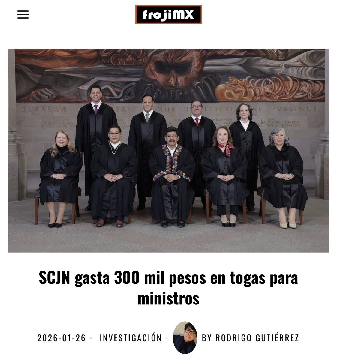 🗳️📌  NUEVA CORTE, NUEVAS TOGAS POR CASI 300 MIL PESOS

En 2025, la Corte compró 12 togas nuevas para ministras y ministros.

Seis para “ceremonias extraordinarias”.

Seis para “ceremonias ordinarias”.

Costo total: 294 mil 547 pesos.

Cada toga: entre 22 mil y 26 mil pesos.

No