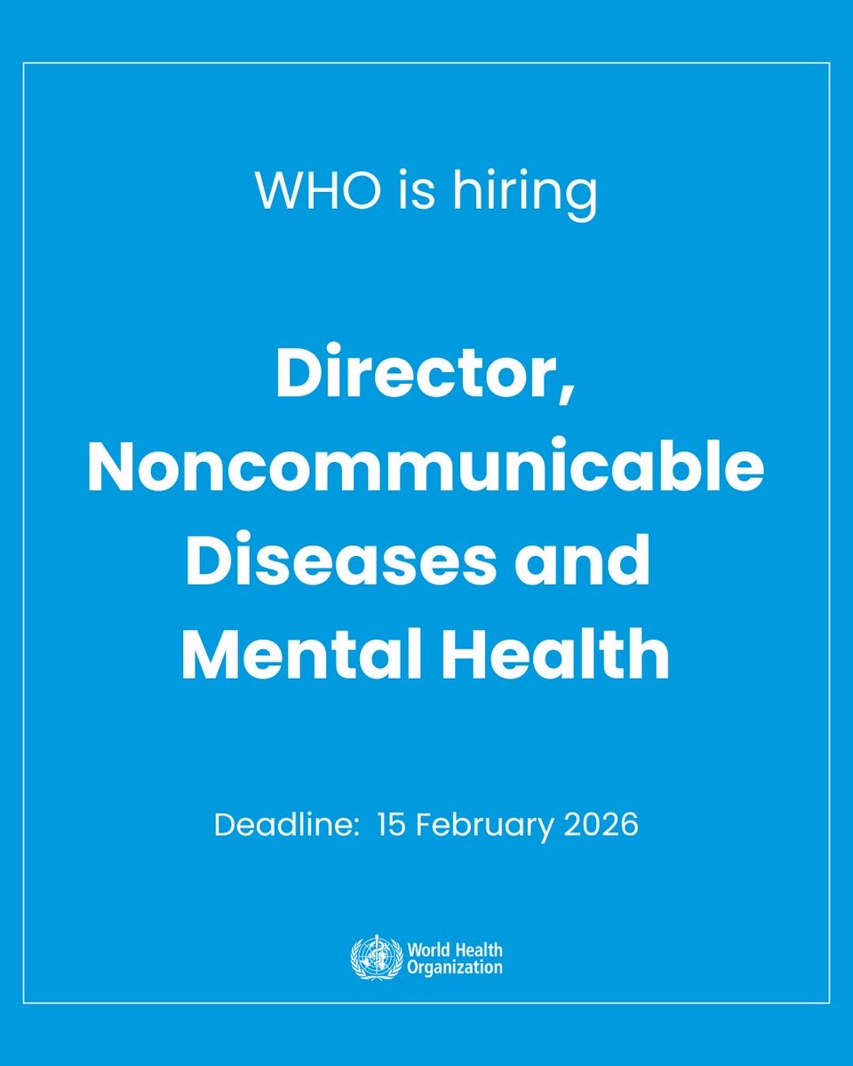 DrTedros's tweet image. Join @WHO to make an impact in global health. 

We’re looking for a Director of Noncommunicable Diseases and Mental Health to advance #HealthForAll by anticipating change and integrating promotion, prevention and care across all health and disease areas to address today's…