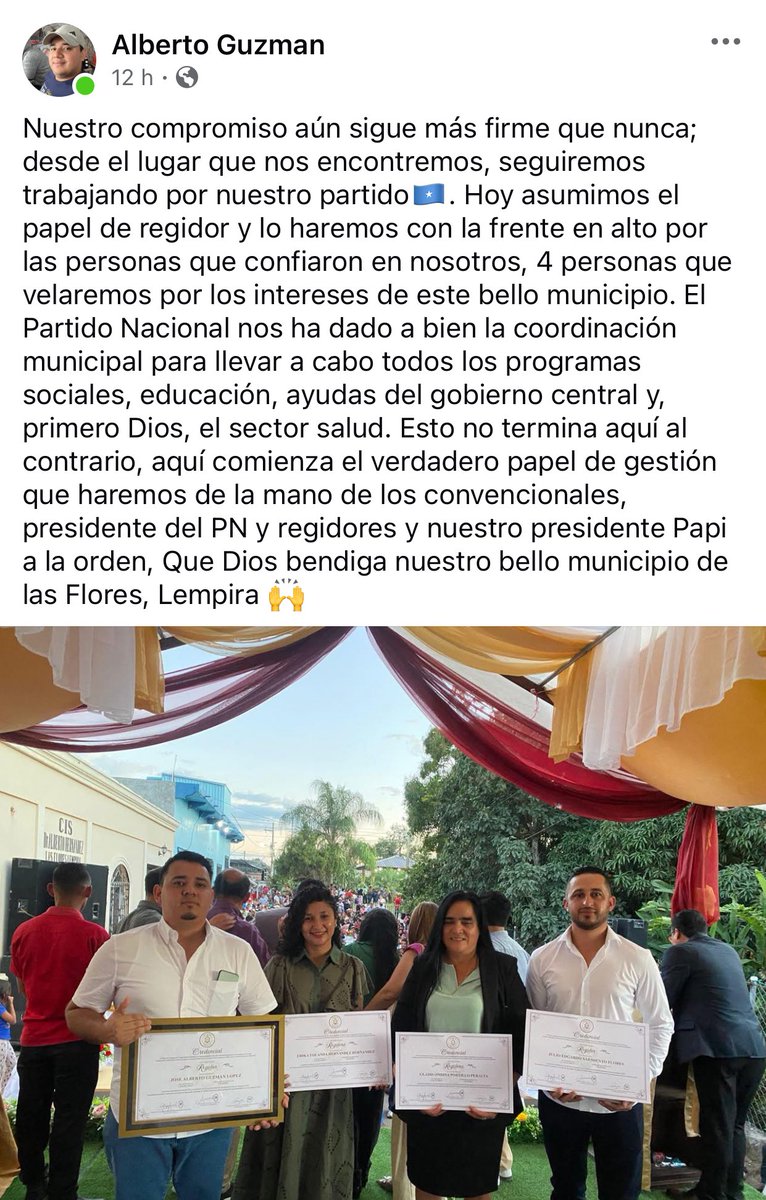 AlbertoGuzzman's tweet photo. De aquí hacia adelante nos corresponde trabajar aún más fuerte por nuestro municipio de las Flores, Lempira 🇸🇴 de la mano del @PNH_oficial gestionaremos muchas cosas por este bello municipio. https://t.co/g4ARtz0TAQ