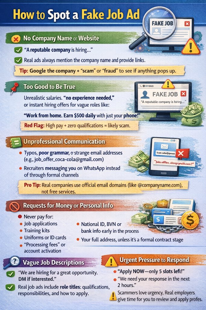 mufasseer's tweet photo. How to Spot a Fake Job Ad https://t.co/86DcuVCi4d