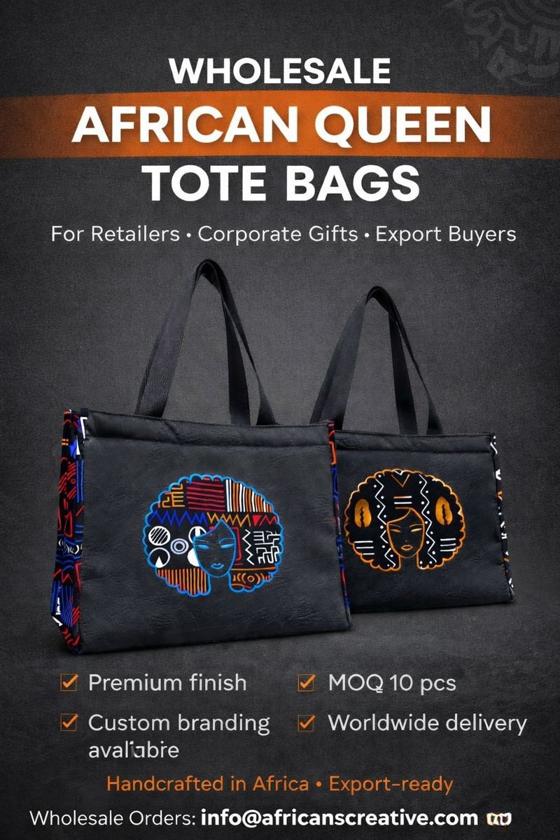 african_bravo's tweet image. Wholesale African Queen Tote Bags 🖤
Premium finish, bold African artistry &amp;amp; export-ready quality

✔ MOQ 10 pcs
✔ Custom branding
✔ Worldwide delivery

🛒 Buy online: africanscreative.com/product/black-…

 | 📞 +254 718 686 474

#B2BWholesale #CorporateGifts #ExportReady