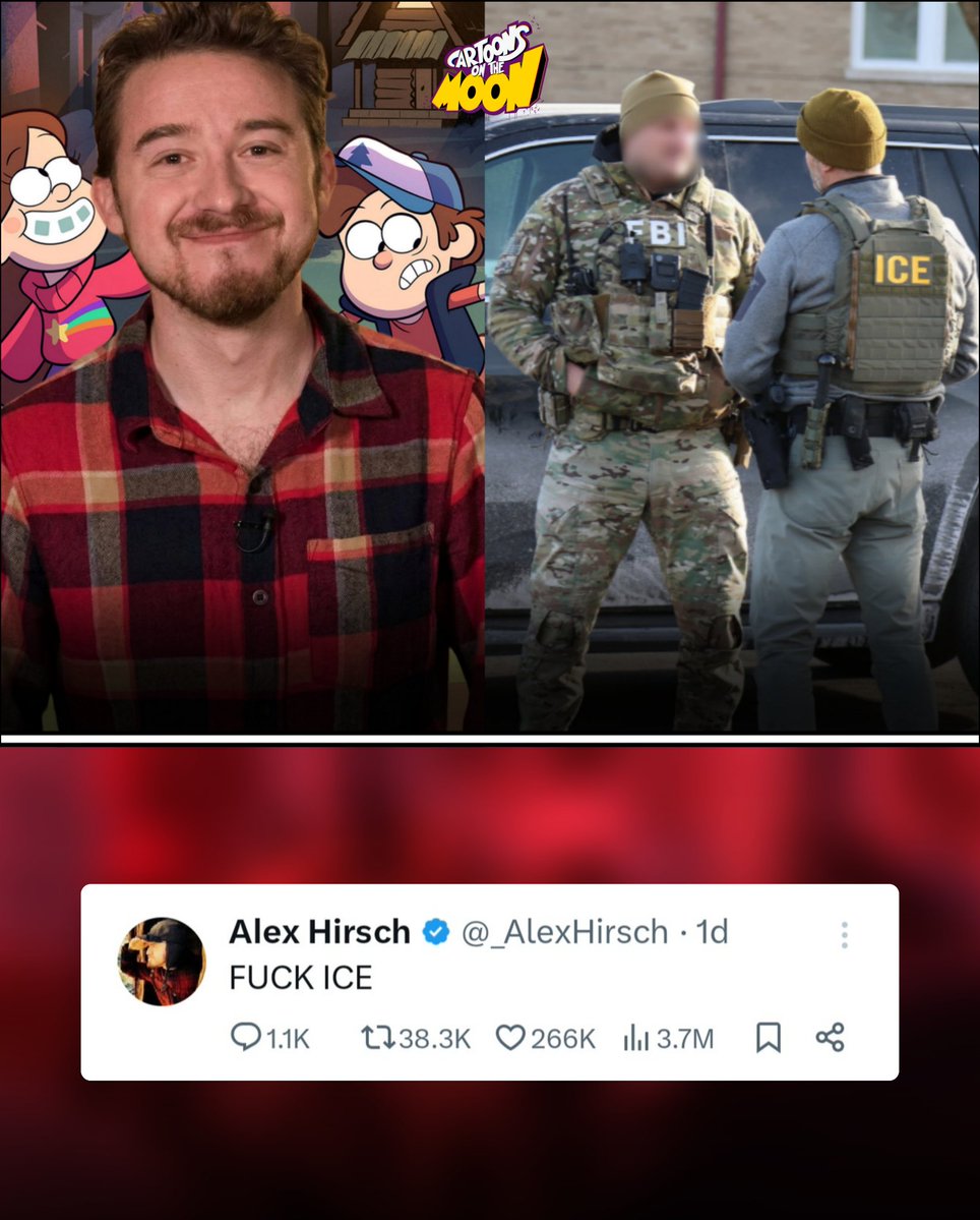 Alex Hirsch (Gravity Falls) estalló en contra de la policía migratoria ICE tras su reciente polémica. 

​Cuando un seguidor le comentó que abandonará el fandom por culpa de su postura anti-gobierno, Alex le dijo:

​💬 "Byeeee, literalmente nadie te va a extrañar".
