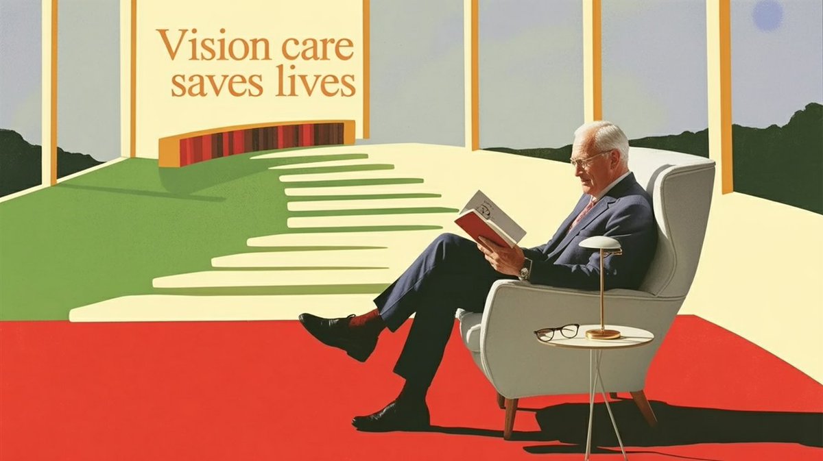 Eyesight links to movement without falls.

See hazards.

Avoid them.

Vision problems cause trips and falls.

Spot obstacles.

Judge distances.

Use stairs.

Schedule eye exam every year.

Correct prescription.

Detect cataracts or glaucoma.

Eyeglasses fix vision problems.