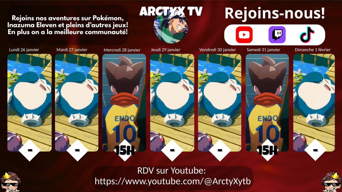 Nouveaux Planning Live! Un peu moins de live à cause de mes horaires mais pas grave! On va s'amuser quand meme sur Rematch et Inazuma Eleven