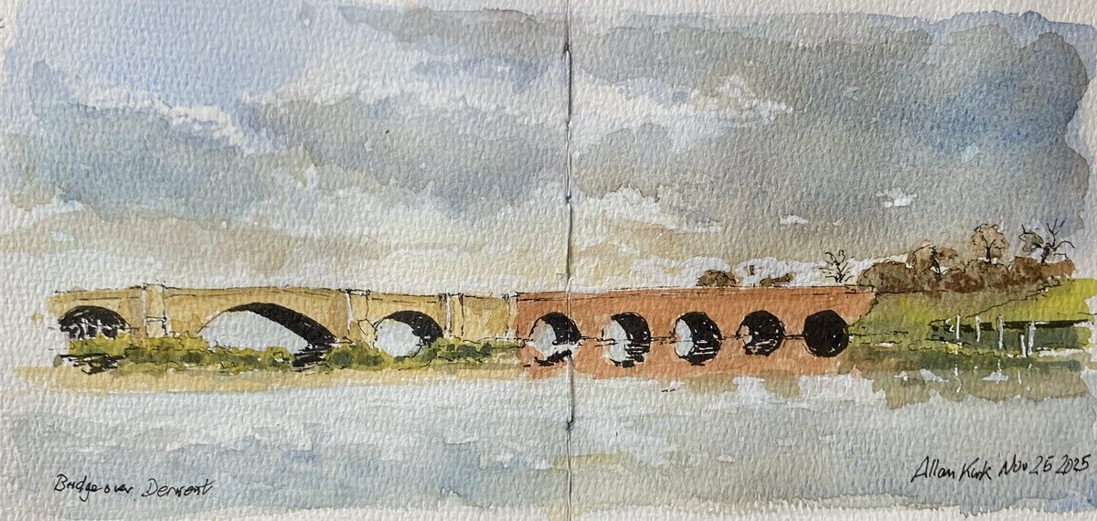 River Derwent - pen and Watercolour. #sketchbook #urbansketcher #urbansketchers #sketch #urbansketch #sketchtravel #usk #akirk54 #landscapepainting  #watercolour #thedailysketch  #drawing #inktober
