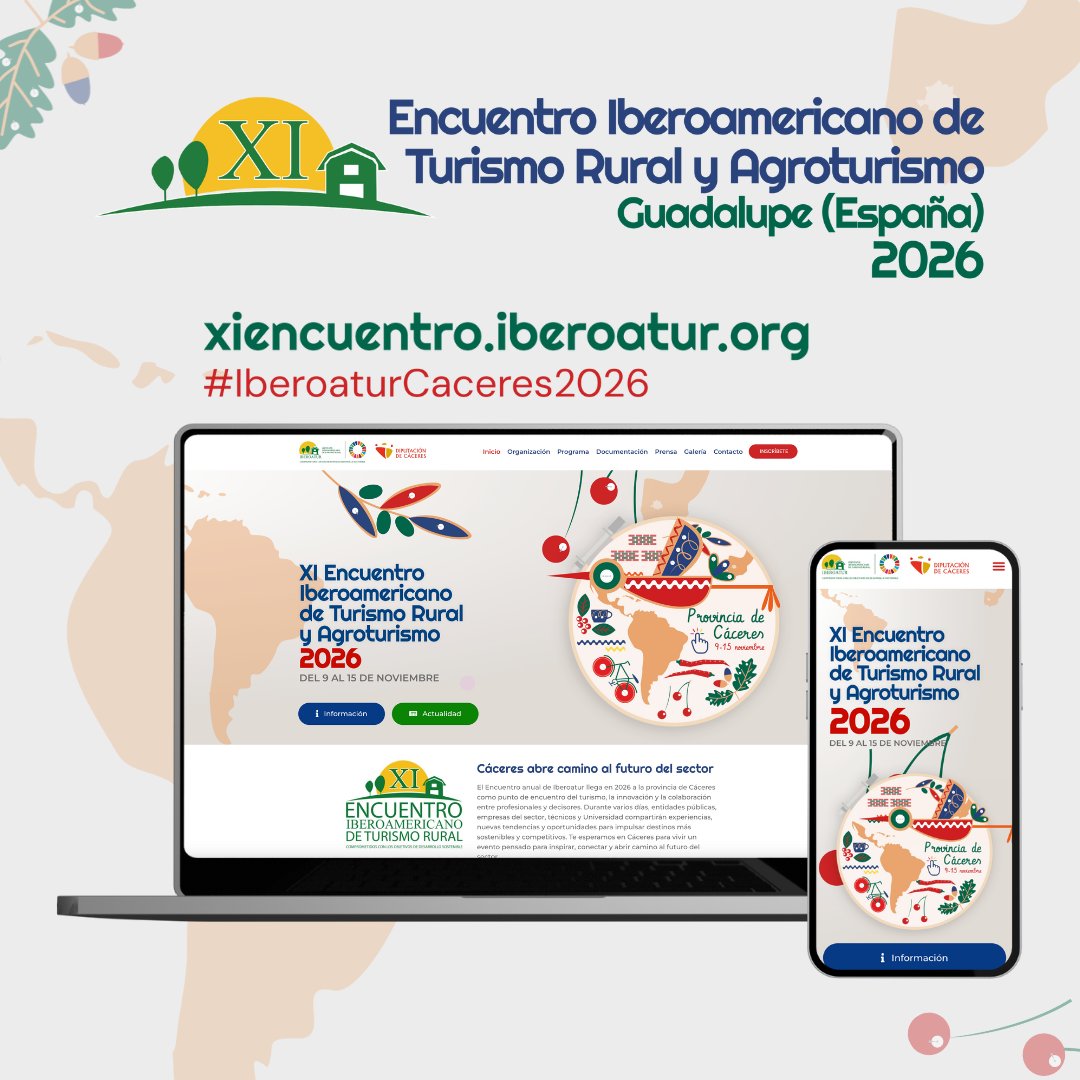 🌐 Lanzamos la web oficial del XI Encuentro #Iberoamericano de Turismo Rural y Agroturismo 2026
Inscripciones abiertas y toda la información actualizada del evento 📲
📍 Guadalupe (España) | 📅 9–15 nov
🔗 xiencuentro.iberoatur.org

#IberoaturCaceres2026 #Agroturismo #Guadalupe