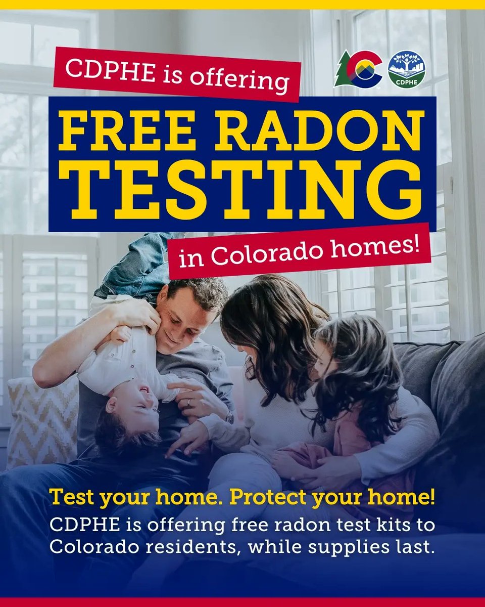 Test your home for radon! Our free testing program helps Coloradans identify radon issues in their homes. Order your free radon test kit at ColoradoRadon.info 

#RouttCountyPublicHealth has limited free test kits, stop by our office and grab yours today!