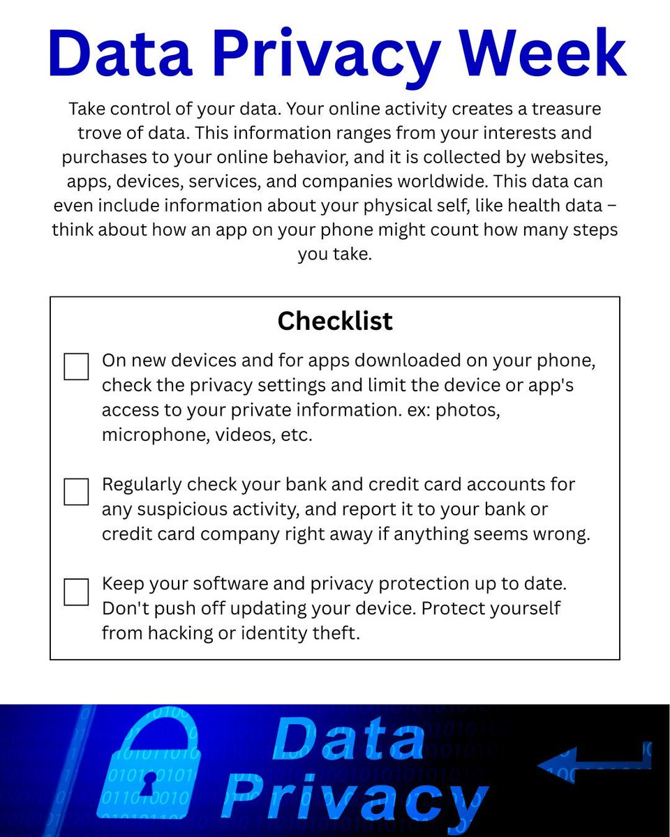 Your data is valuable, and you deserve to have a say! You cannot control how each little piece of data about you and your family is collected. However, you still have a right to data privacy. You can help manage your data with a few repeatable behaviors.

#KUCDI