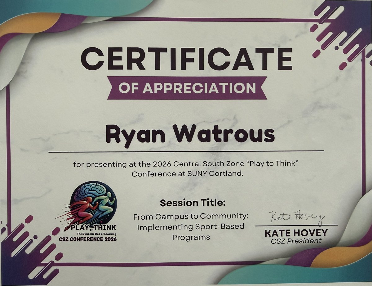 RyanWatrousPE's tweet photo. This past Friday I presented at the NYS APHERD Central South Zone Conference at SUNY Cortland. Was a great way to end my winter break and head into student teaching!
@NYSAHPERD https://t.co/uFePxRypNT