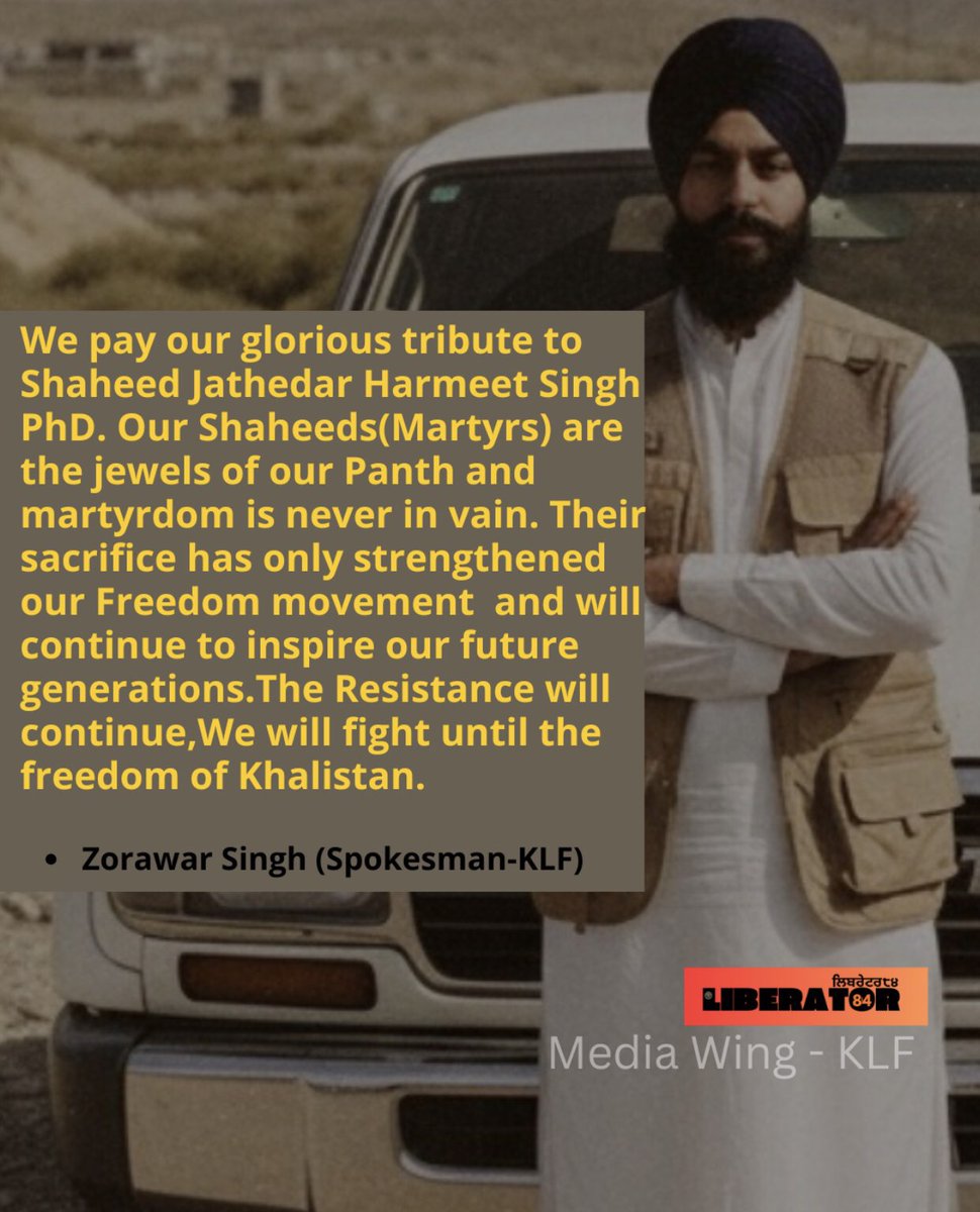 Tribute to Shaheed Jathedar Harmeet Singh PhD.
ਪ੍ਰਣਾਮ ਸ਼ਹੀਦਾਂ ਨੂੰ !

#KLF #LongLiveResistance #Freedom