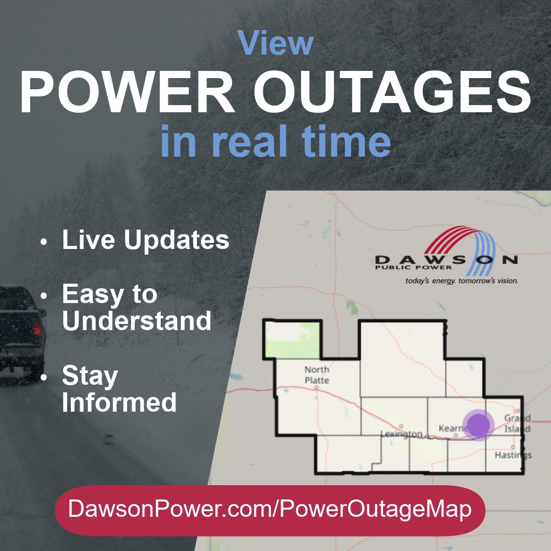 View power outages in real time!

⚫Live Updates: See real-time power outage information.

⚫Easy to Understand: Use color codes to quickly spot affected areas.

⚫Stay Informed: Get a quick visual of outages in our service territory.

dawsonpower.com/poweroutagemap/