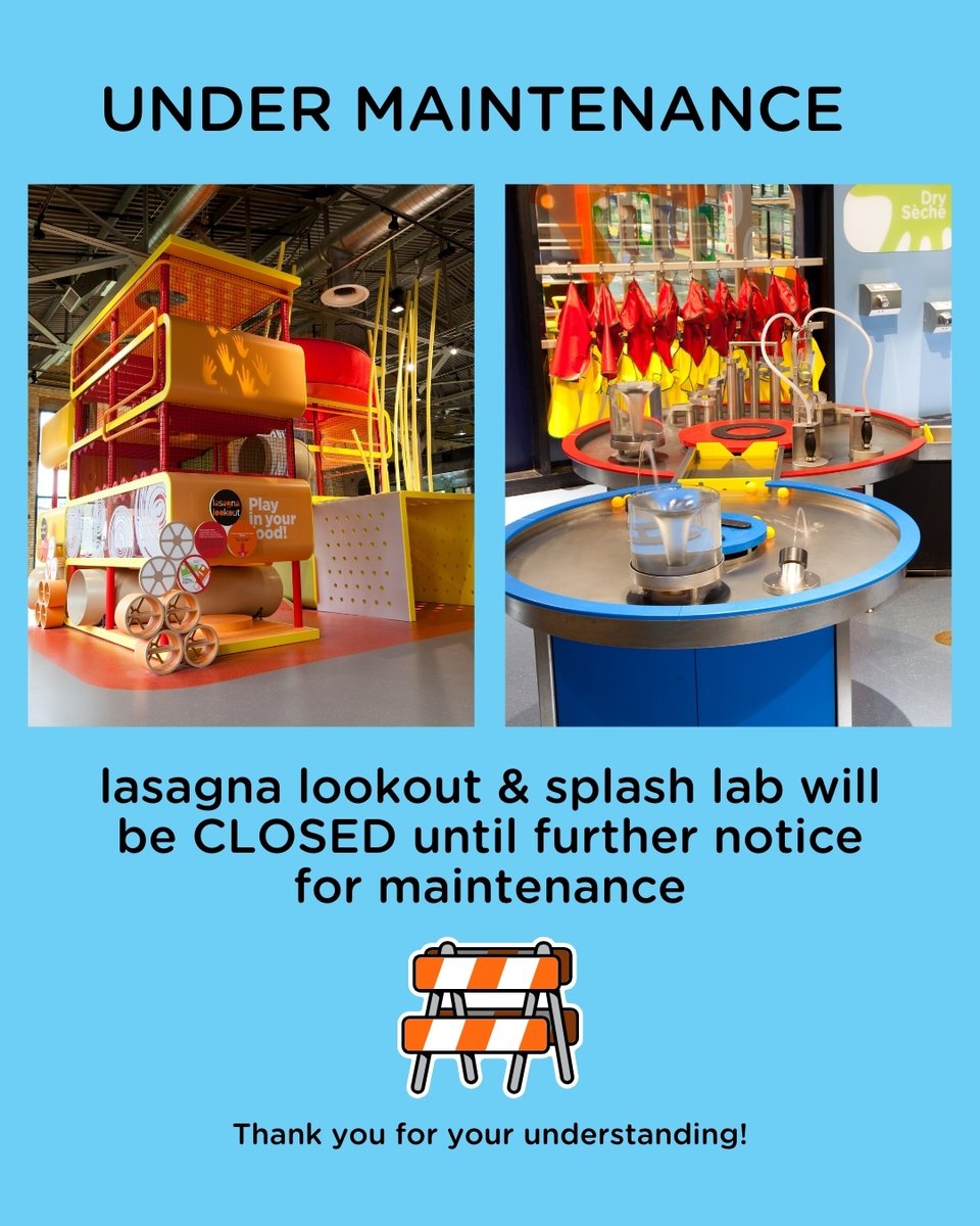 Lasagna Lookout and Splash Lab will be closed for maintenance. Don't worry, though - we'll have them reopened as soon as possible. Stay tuned for updates.

Last updated: 9:00AM Monday, January 26, 2026