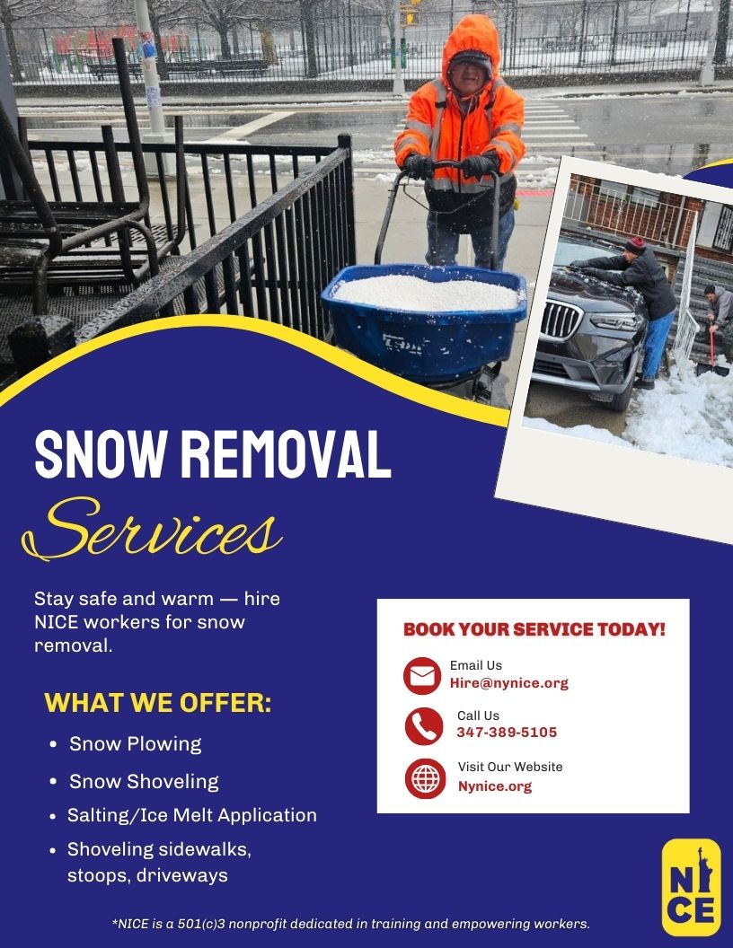 NICE4Workers's tweet photo. ❄️ Tired of shoveling snow? Let NICE workers handle it! We'll salt, shovel, and clear your driveways. Stay cozy indoors. 💪🏽☃️ Book now and enjoy your snow day! #SnowRemoval #WinterReady https://t.co/cDrw6PffKN