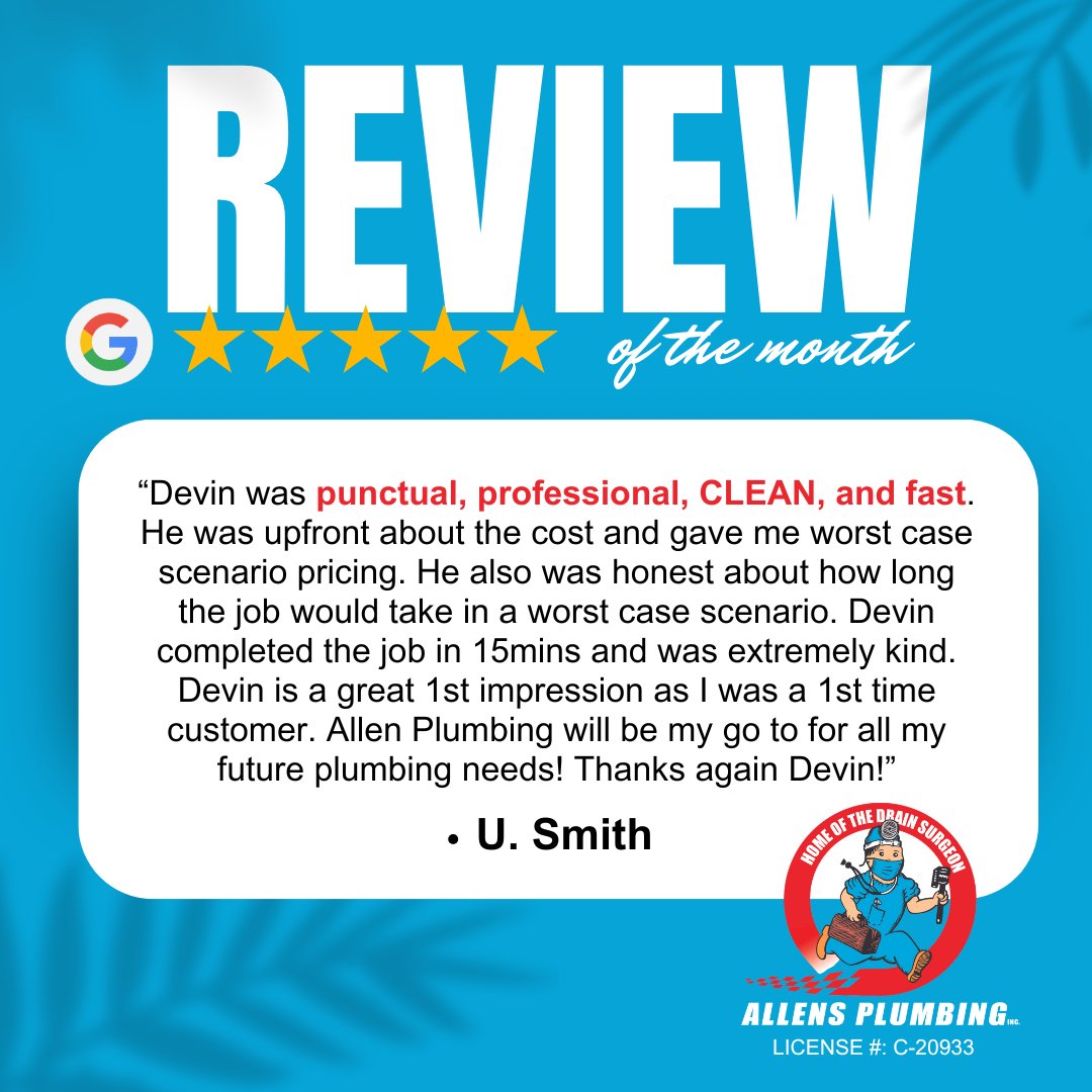 Thank you for trusting Allens Plumbing—we look forward to being your go-to for all your future plumbing needs!

📞 O‘ahu: (808) 599-5511 | Maui: (808) 877-6370
🌐 allensplumbinghi.com

#AllensPlumbing #CustomerReview #TrustedService #HawaiiPlumbers