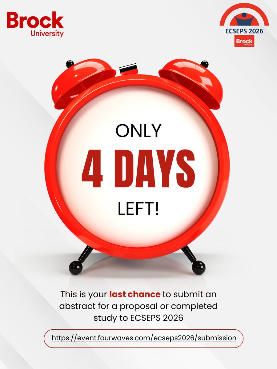 EcsepsCanada's tweet photo. ATTN: Only FOUR days left to get your abstracts in! The abstract portal closes January 30th, 2026. ⌛

Click on the link in the post or below to submit.

Abstract submission link: https://t.co/xft7ynT3Dk

#ECSEPS #conference #abstracts https://t.co/IglRYtAYGA