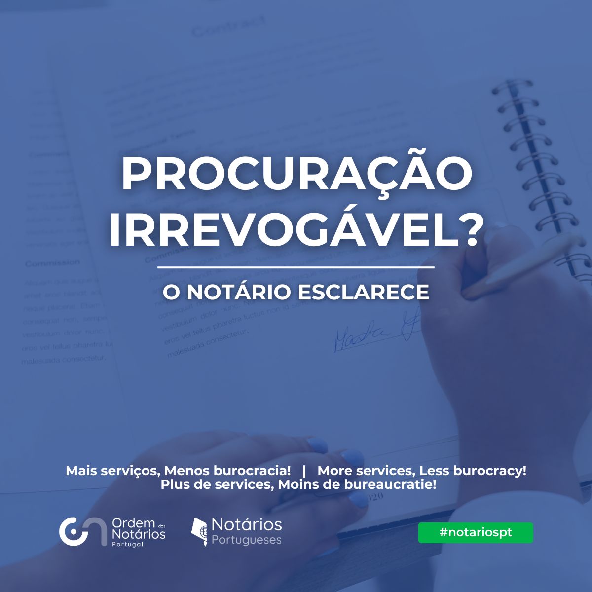 Sabe o que é uma procuração irrevogável? O notário esclarece. Consulte o mais próximo de si e em notarios.pt

Irrevocable Power of Attorney? The Notary explains.
Procuration irrévocable?  Le Notaire explique.

#notariospt