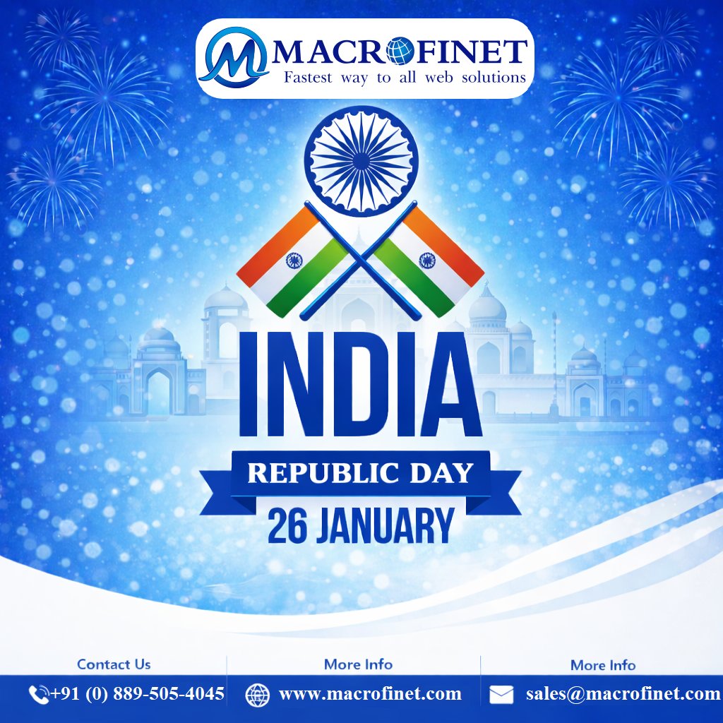 macrofinet's tweet photo. Happy Republic Day!

On this proud occasion, Macrofinet Technologies wishes everyone a very Happy Republic Day.

May the tricolour always inspire us to grow, innovate, and unite as one nation.

#RepublicDay #26January #Tricolour #ProudToBeIndian #VandeMataram #JaiHind https://t.co/cA3VBvG1bk