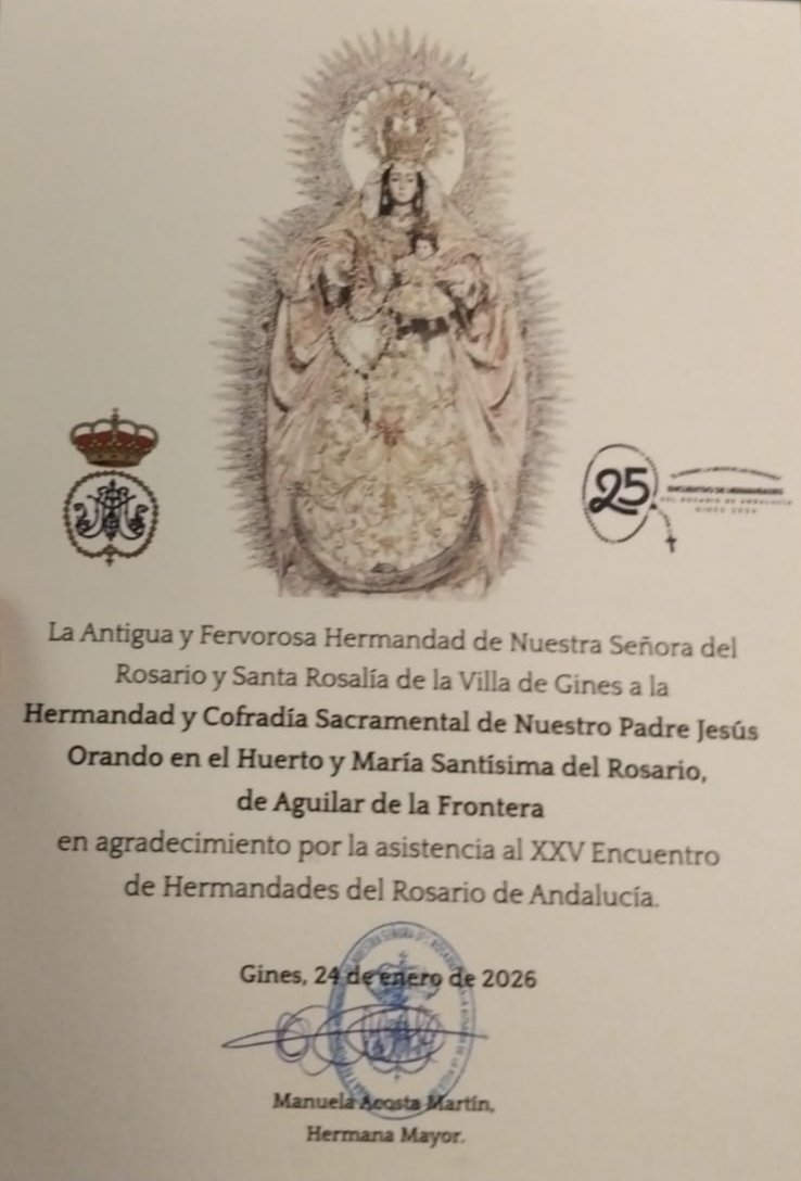 OracionRosario's tweet photo. El pasado Sábado 24 de Enero, un miembro de la junta de gobierno representó a nuestra hermandad en el XXV Encuentro de Hermandades del Rosario de Andalucía celebrado en la localidad sevillana de Gines.
Damos la enhorabuena a la Hermandad del Rosario ... https://t.co/BCPJb6UHwd https://t.co/cRPz3OhOLQ