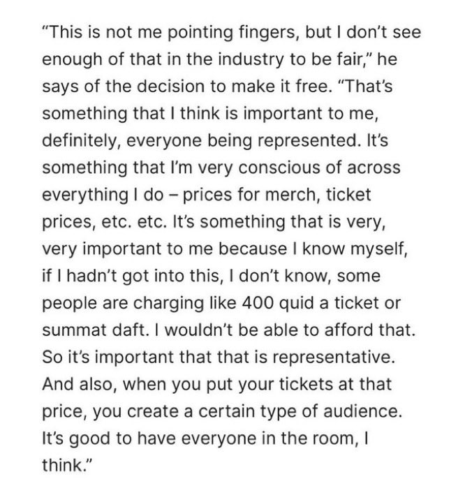 holdingontoLT4's tweet image. louis tomlinson talking about why it’s important to him to keep ticket prices affordable to everyone

“when you put your tickets at that price, you create a certain type of audience.
It's good to have everyone in the room, l think"