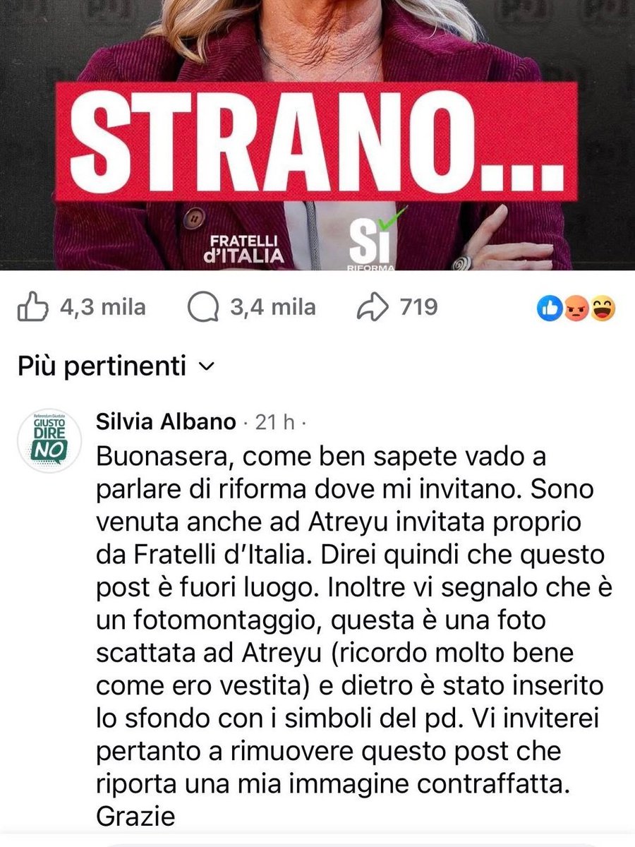 Quando la stessa persona cura i social di un partito e di una pagina “satirica” affine, succede che prendi la foto di una persona ospite ad Atreju, ne rimuovi lo sfondo riconducibile ad Atreju e ne inserisci uno diverso, funzionale al tuo messaggio, pensando che nessuno se ne