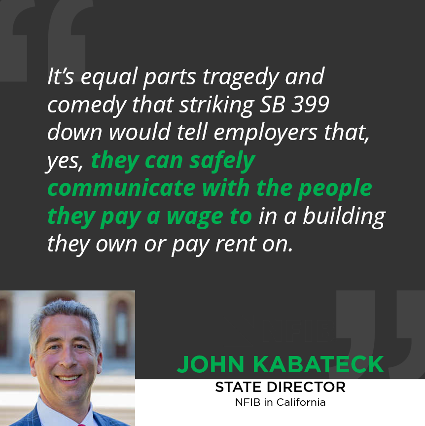California small businesses challenge law restricting employer free speech. NFIB files an amicus brief arguing the law is unconstitutional and harms Main Street businesses. bit.ly/4bkMen8