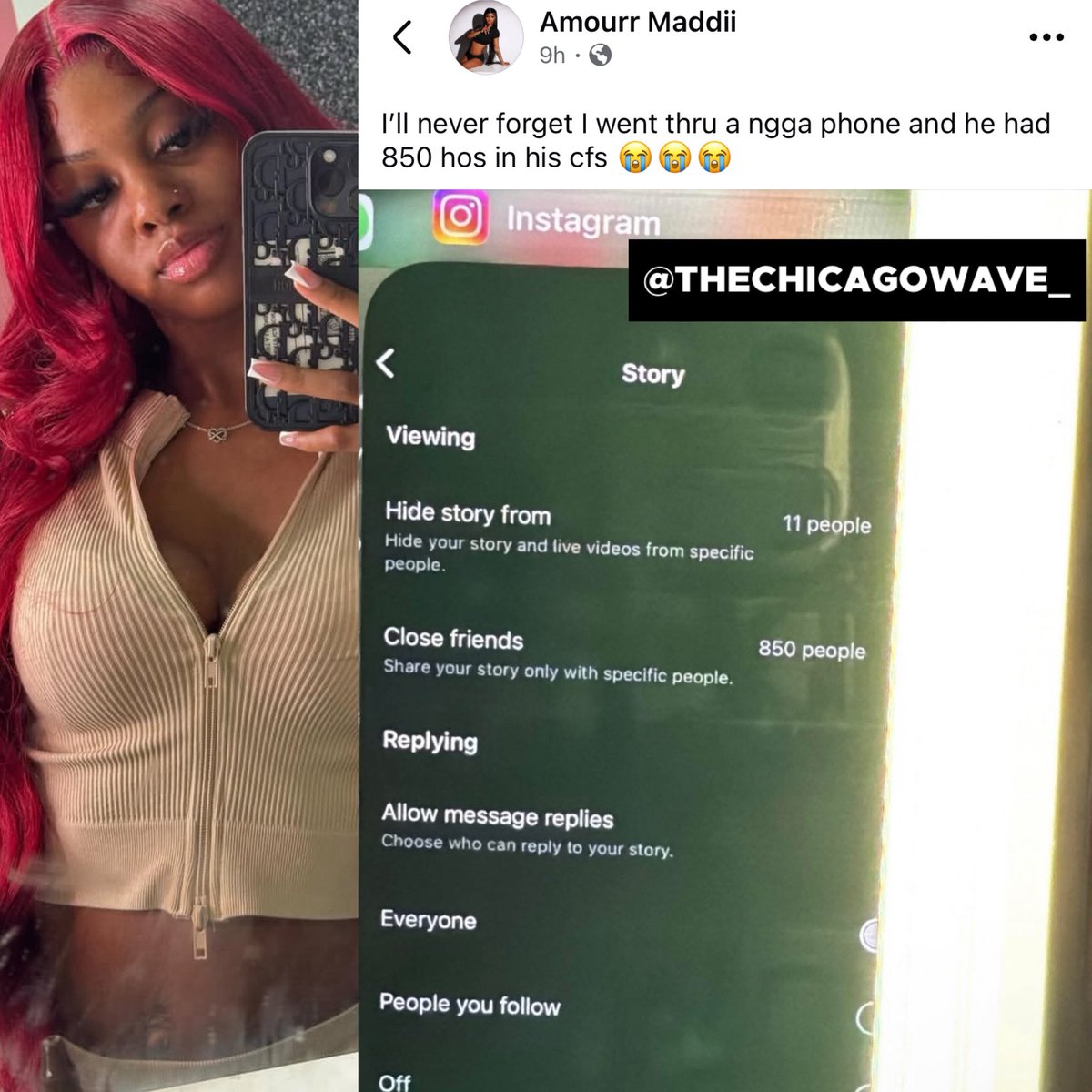 TheChicagoWave's tweet photo. #Itty reflects on going through a man’s phone and finding his close friends list 😅📲• @amourmaddii https://t.co/r94bmH0sWy