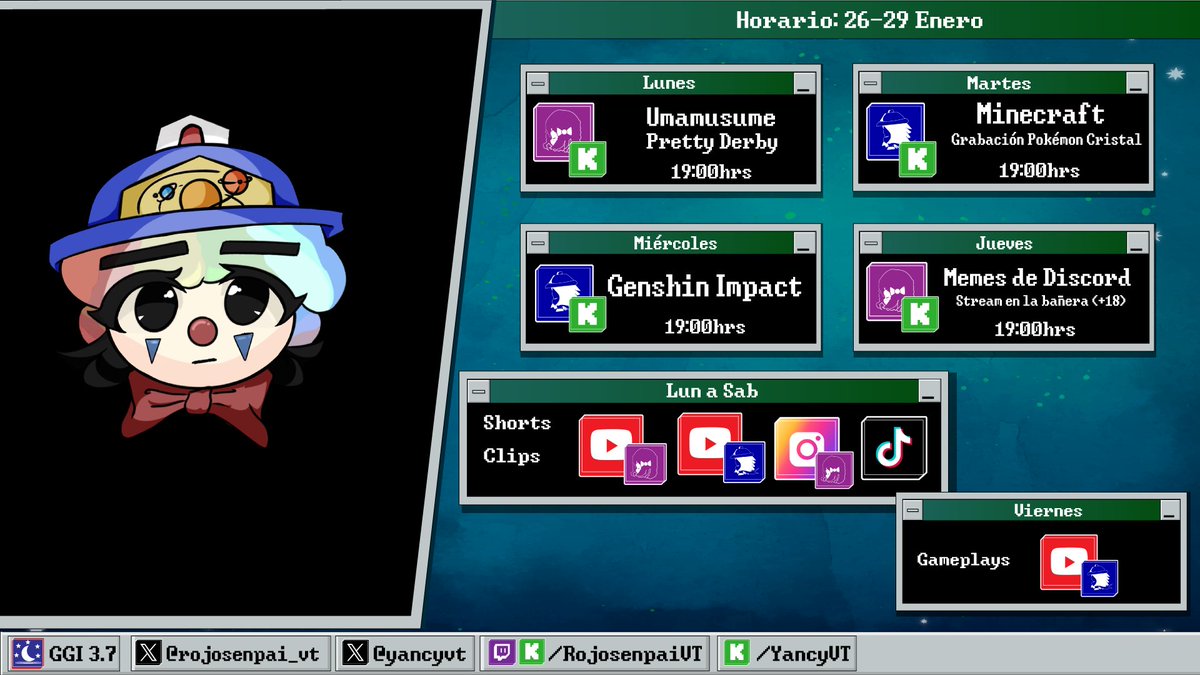 Mientras tanto....
Hasta que no haya novedades sobre el ensamble de la nueva PC.
Seguimos con las actividades normales.

Hoy estaremos full en Kick
#Vtuber #Vtubers #VtuberES