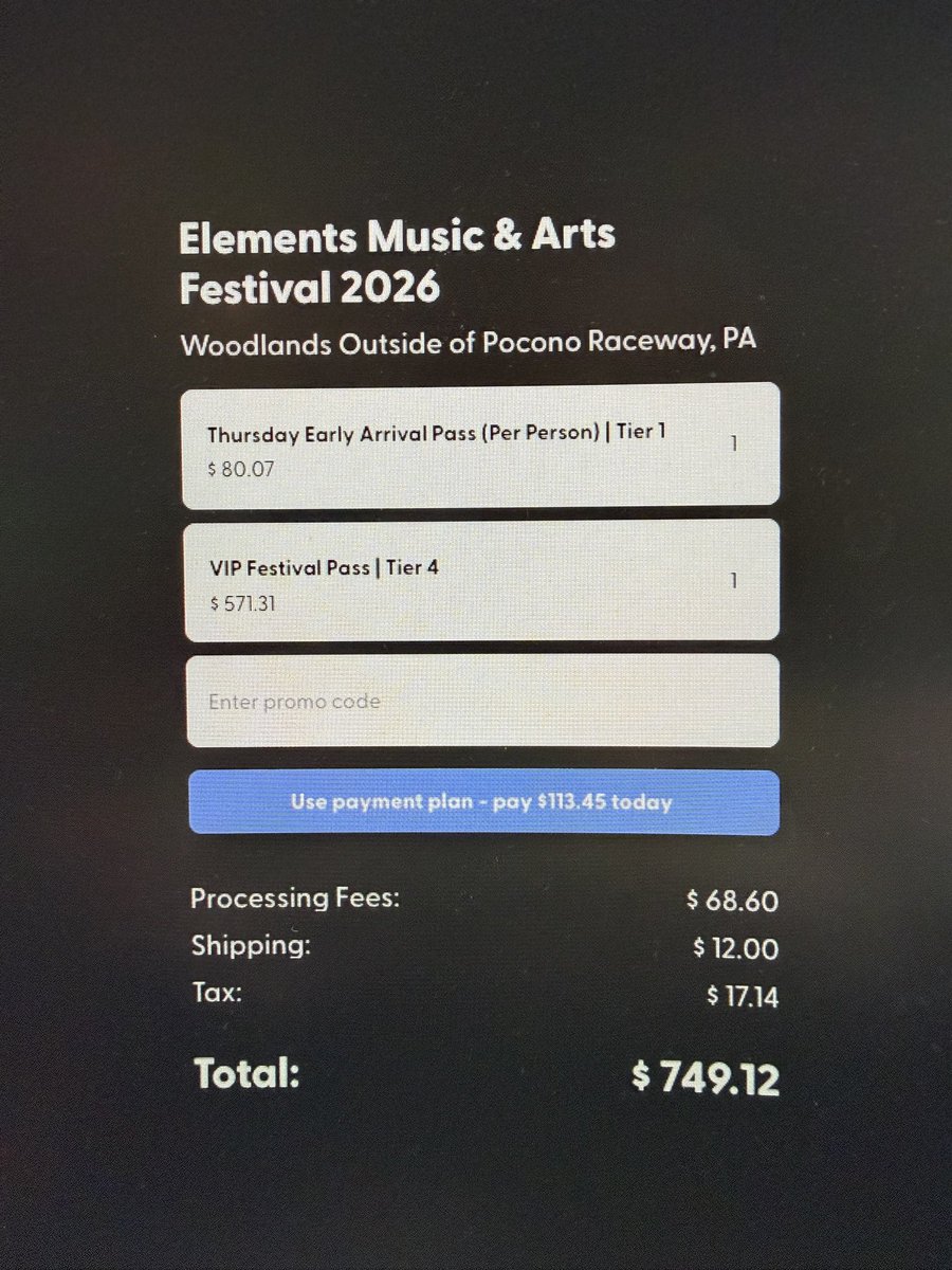 fairyp0tmother's tweet image. selling (1) VIP ticket &amp;amp; (1) early entry ticket to #elements festival!!

can transfer via TIXR, asking $650 (which is $100 less than what it’s currently going for) 

help me get to the sphere to see phish &amp;amp; buy this from me plzzzzz 

I luv elements just not this lineup sadly

🖤
