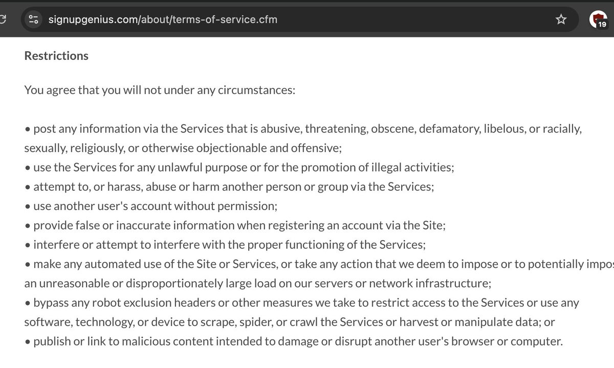 DataRepublican's tweet image. The Signal groups use Sign Up genius. 

Their terms of service prohibit usage for illegal activities. 

@libsoftiktok can we get a campaign going?