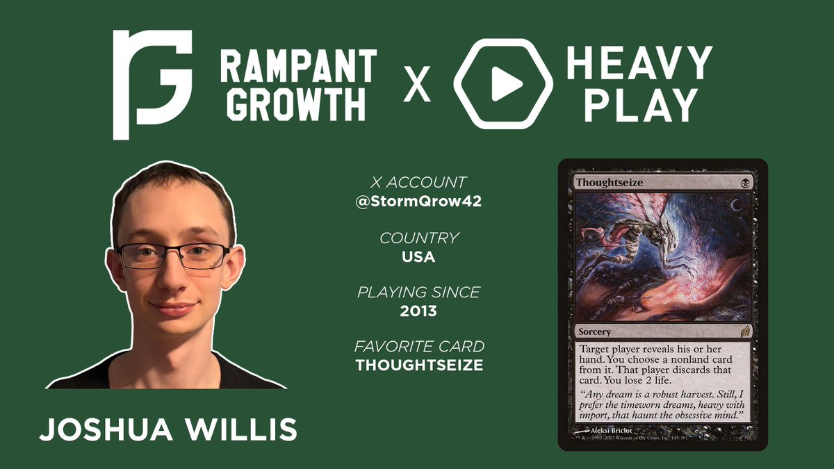 🌳📈 Excited to have disruption ace <a href="/StormQrow42/">Joshua Willis</a>!
Joshua Willis, RC San Diego Champion and Thoughtseize expert, brings tactical precision and calculated plays to every match. <a href="/PlayMTG/">PlayMTG</a>