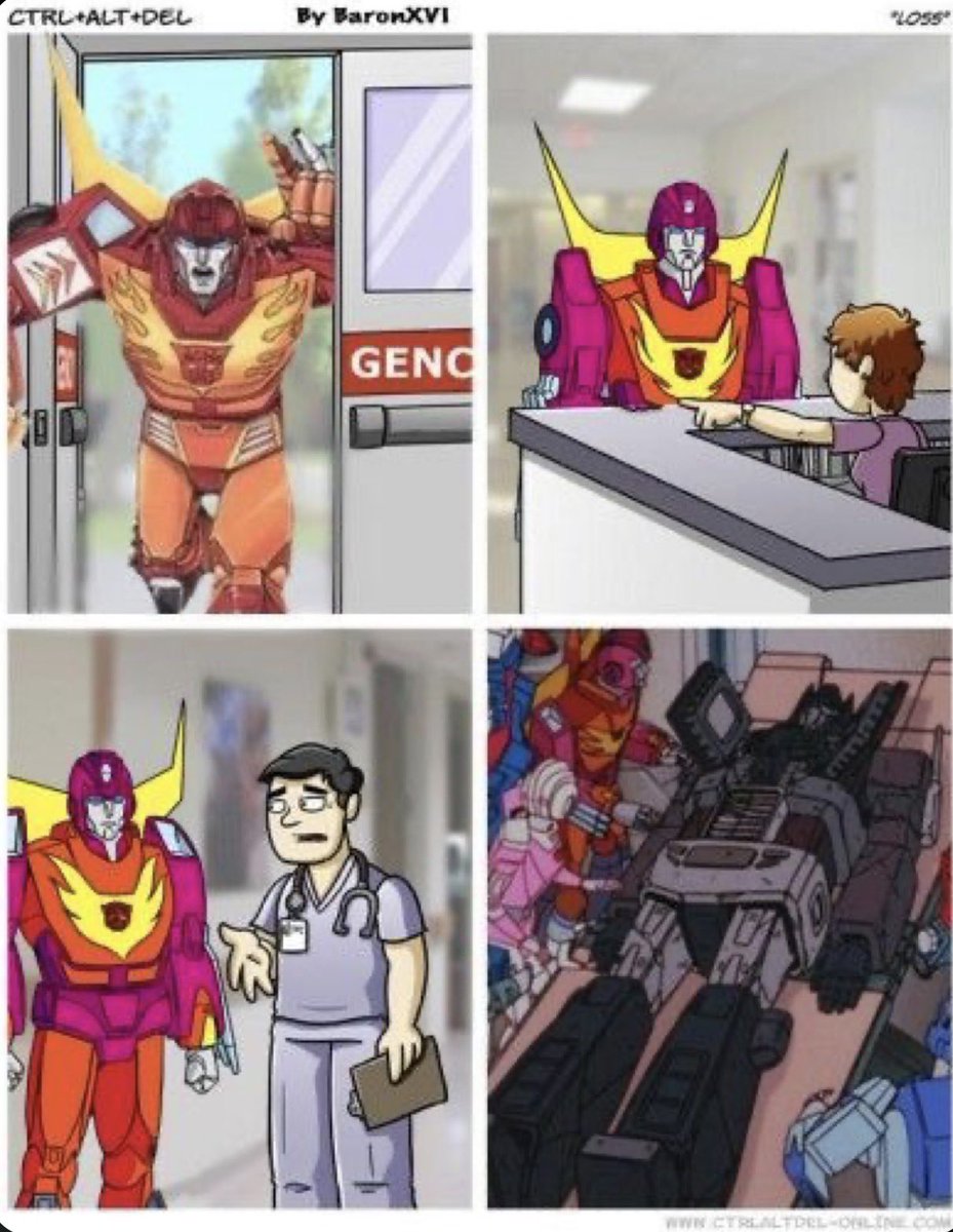 Hot Rod and Optimus Prime in a hospital