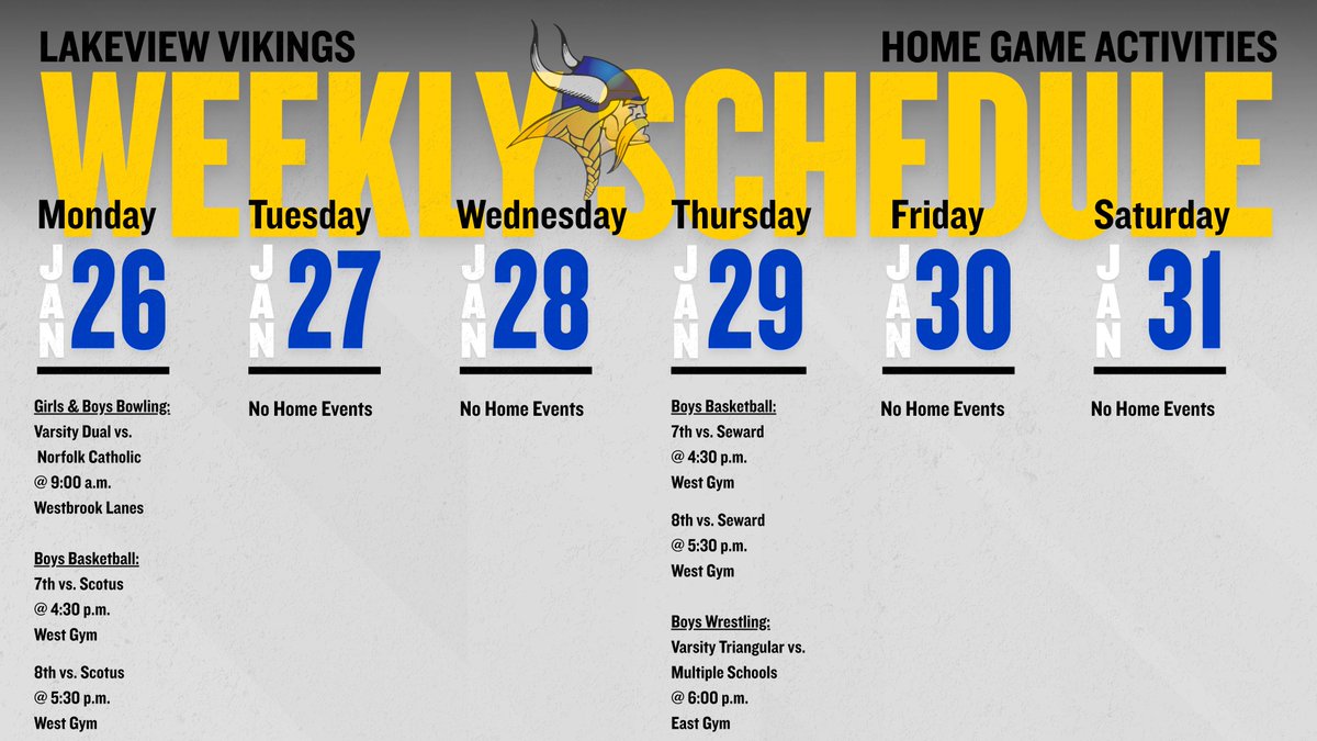⚔️ Protect the ship! See you at the home events this week. 🏟️

📆 Check out the full schedule here: bit.ly/lvvikes

#LakeviewVikes
lakeview.esu7.org/dbpp/~board/we…