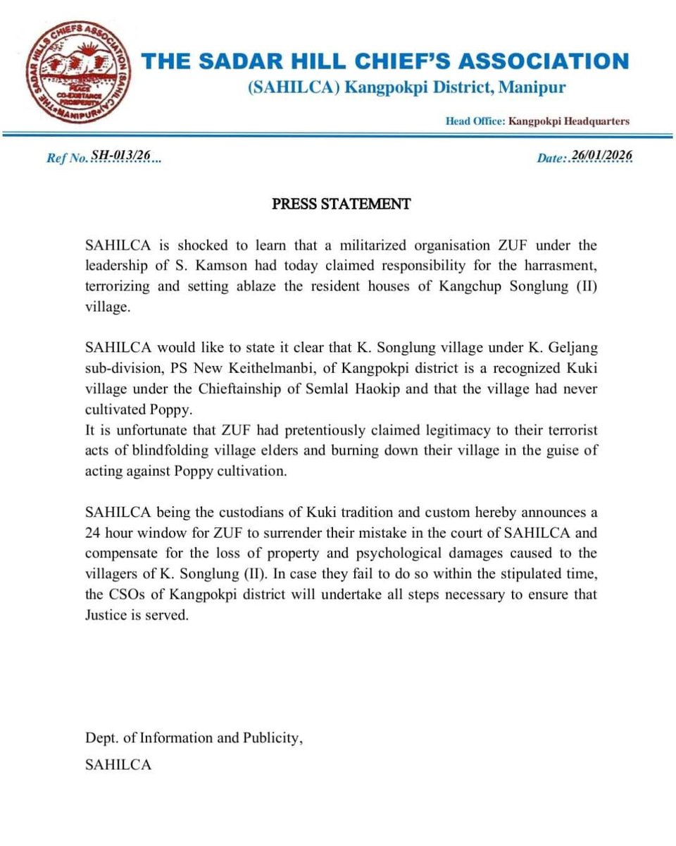 76 years of Republic India. 
Democratic India yet Burmese Kukis in India don't respect the law of the land and want to continue Chieftainship or Feudal System.

If Chin-Mizo could survive after abolishing Chieftainship, why not in Manipur? <a href="/AmitShah/">Amit Shah</a>