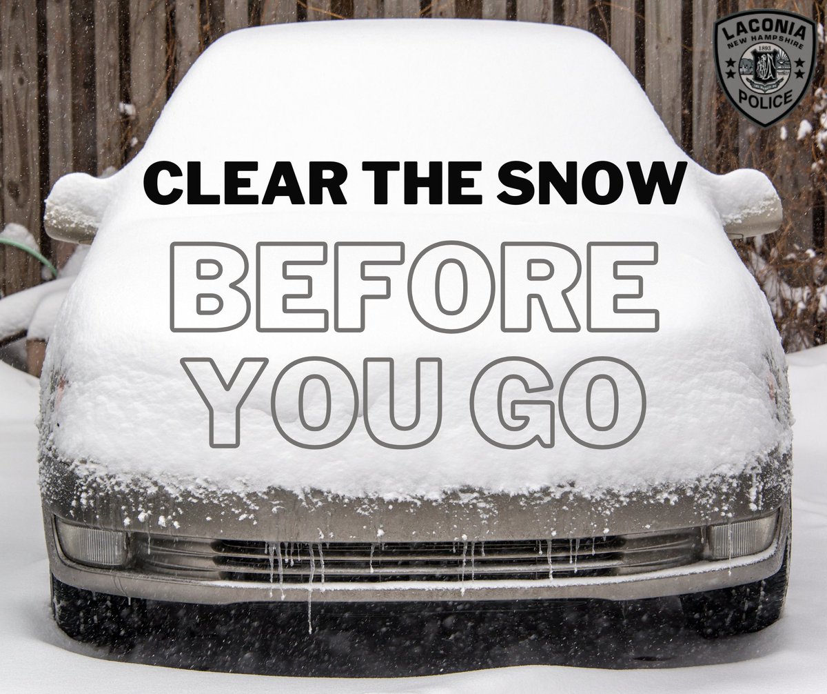 After the recent snowstorm, the #LaconiaPD is reminding drivers to clear all snow &amp; ice from your vehicle before heading out. ❄

A few extra minutes in the driveway can prevent a crash on the road. Thank you for doing your part to obey Jessica's Law &amp; keep Laconia’s roads safe.
