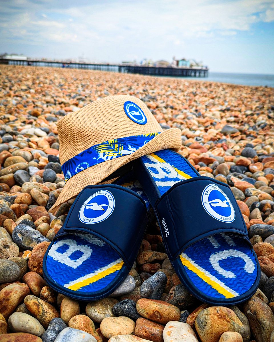 Brighton fans - We've got you covered! Get your Brighton &amp; Hove Albion FC Gel Slide &amp; Brighton &amp; Hove Albion FC Trilby Straw Hat at FOCO today!