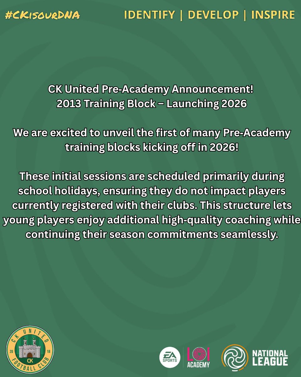 ckutdfc's tweet image. CK UTD are delighted to Welcome Jim Barnes back who will take up the role of pre academy lead phase coach 

Jim has extensive experience in League of Ireland Academy over many number of years &amp;amp; currently holds a UEFA Elite Youth A license. 

More registration details to follow
