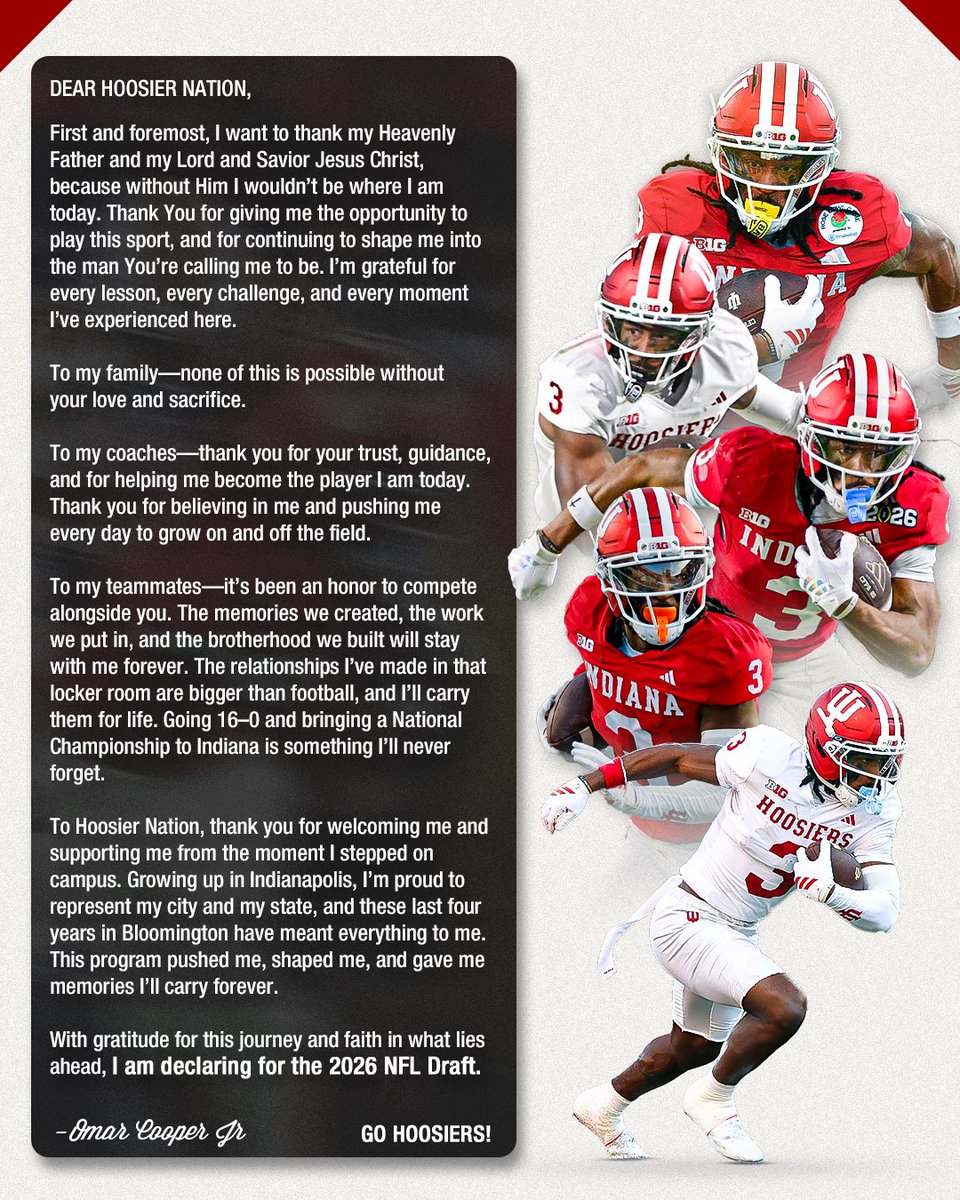 TheOmarCooper's tweet image. Thank you Lord❤️ and Thank you Hoosier Nation!❤️
