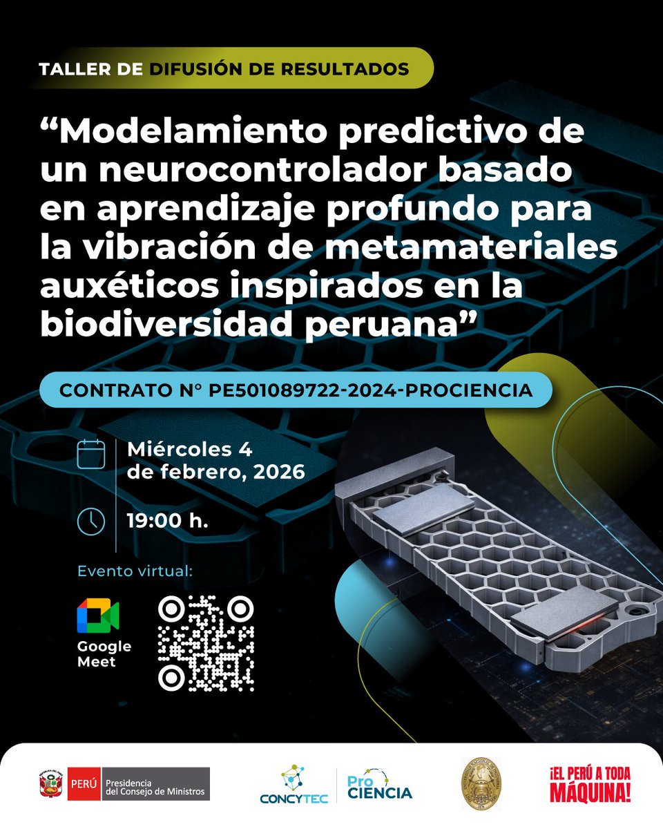 ProcienciaPeru's tweet photo. 🔬 Taller de Difusión de Resultados
📅 Fecha: Miércoles 4 de febrero de 2026
🕖 Hora: 19:00 h
👉 Enlace de acceso:
https://t.co/0N6aUWS7xv
#DifusiónDeResultados #InvestigaciónCientífica #AprendizajeProfundo #InteligenciaArtificial #Neurocontrol #Metamateriales https://t.co/b2gRoMR7qF