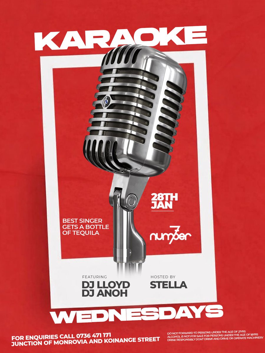 Deal za Walevi ziivane hii wiki💯💯

Happy hour till 7pm.

Best singer gets a bottle of tequila 

#happyhour #karaoke #midweekfun