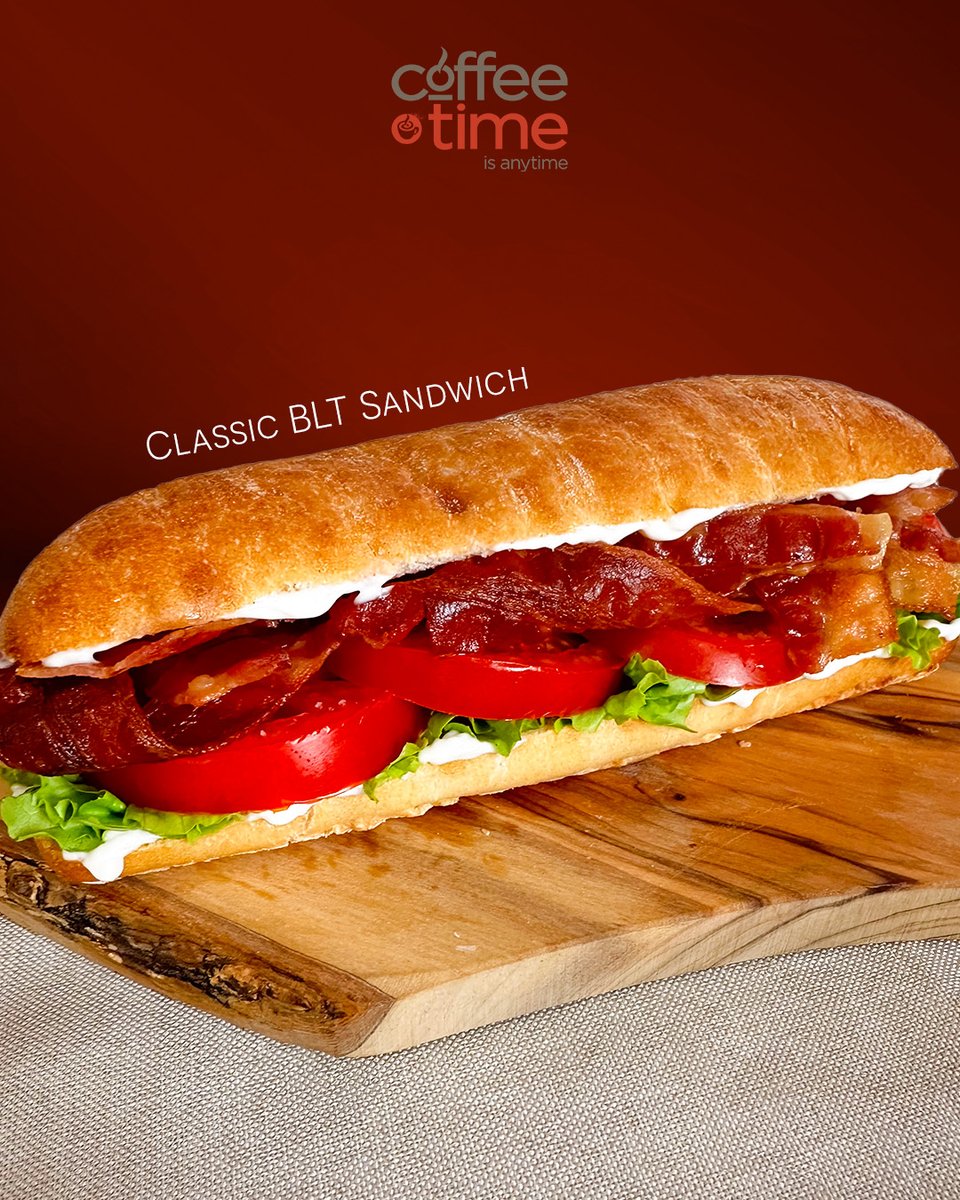 Sometimes, you just can’t beat the classics. 

Our Classic BLT is serving up the perfect crunch with crispy bacon, fresh lettuce, and ripe tomato, all brought together with creamy mayo on a soft Ciabatta Bun.

Grab yours at Coffee Time today!
.
.
.
#BLTSandwich #LunchIdeas