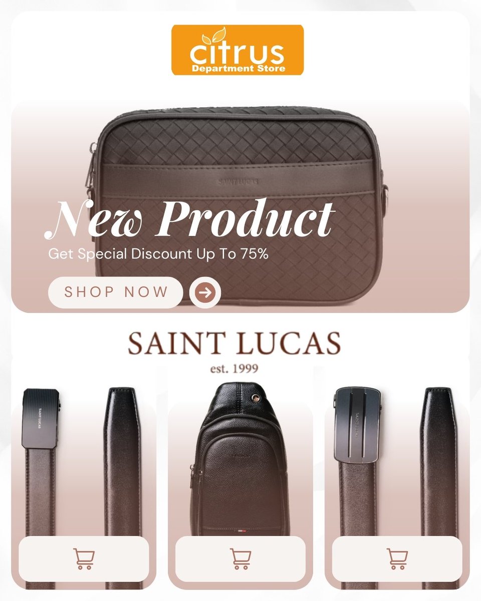 New Product Alert! ✨
Koleksi terbaru SAINT LUCAS  kini hadir di Citrus Dept Store 👜
classy, premium, dan nyaman dipakai utk aktivitas harian/formal.
Spec.Disc up to 75%

#citrusdeptstore #SaintLucas #BotaniSquareMall #Dmalldepok #NewProduct #SpecialDiscount #MensAccessories