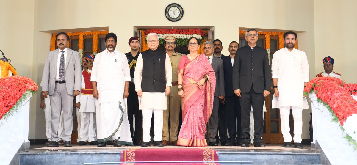 tg_governor's tweet photo. The Hon'ble Governor of Telangana Shri Jishnu Dev Varma, hosted the "At Home" reception at Lok Bhavan, Hyderabad, as part of the 77th Republic Day celebrations.

The Hon'ble Deputy Chief Minister, Sri Bhatti Vikramarka Mallu; Hon’ble Chief Justice, Sri Justice Aparesh Kumar Singh; Hon’ble Union Minister of Coal and Mines, Sri G. Kishan Reddy; several cabinet ministers and distinguished guests, attended the event.

The Hon'ble Governor also presented the Governor’s Excellence Awards for the year 2025 to the distinguished perons and organization who have done excellent work in the fields of Women Empowerment , Tribal Development , Rural Health
& Medical Philanthropy and Corporate Volunteering.