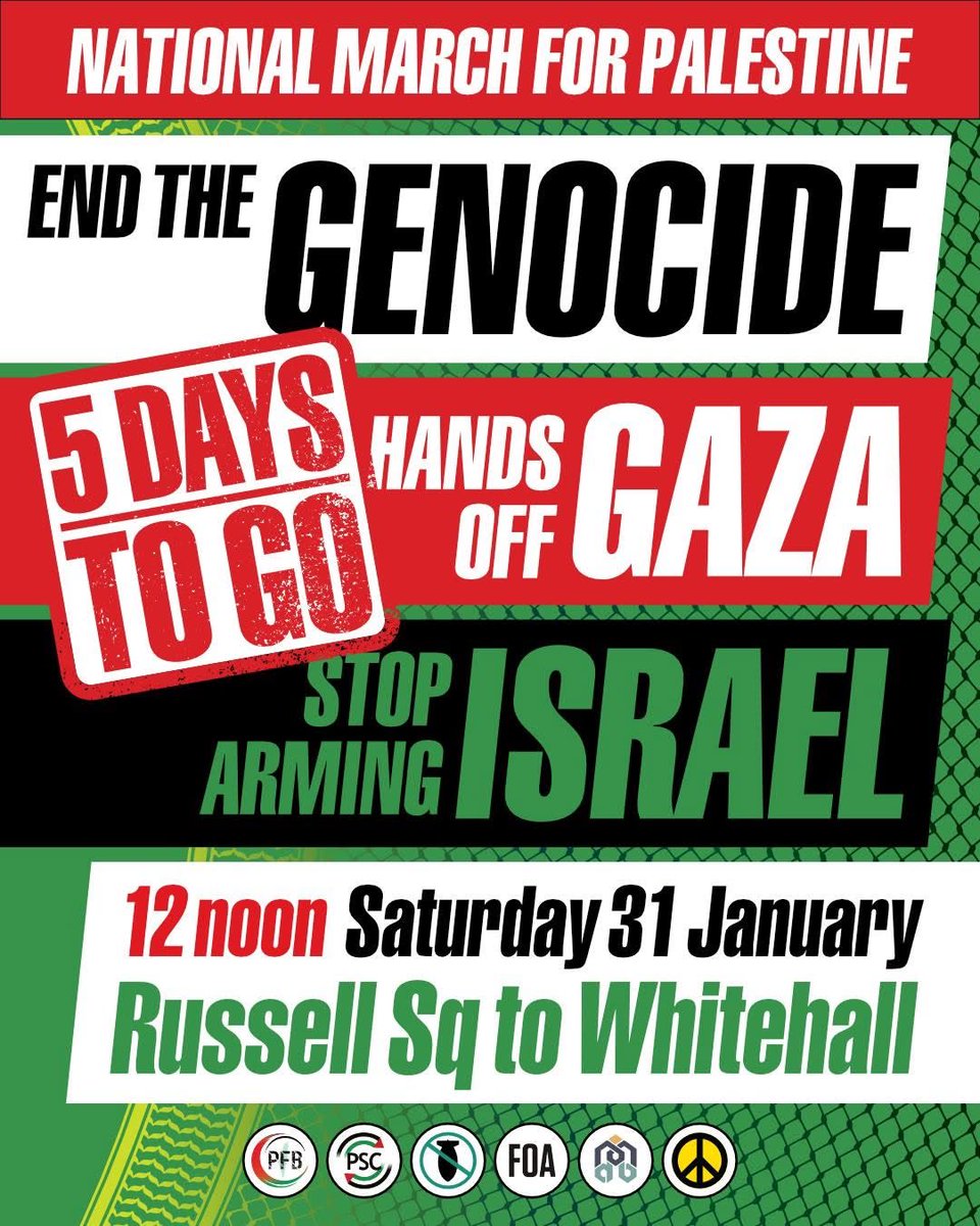 ChrisNineham's tweet photo. The government needs to know we haven’t forgotten the Palestinians. 

The killing goes on, aid is still being blocked and the board of peace is a monstrous collection of tyrants and tycoons. 

Be there on Saturday! https://t.co/NkDab3sTX2