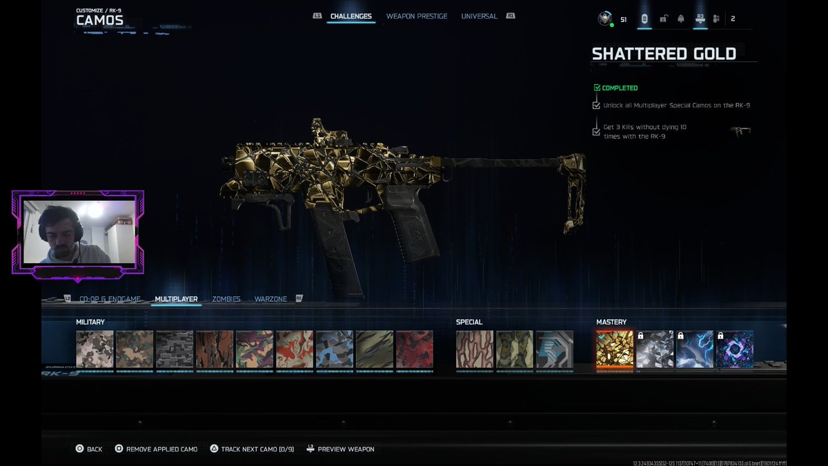 Gold RK 9 smg camo complete