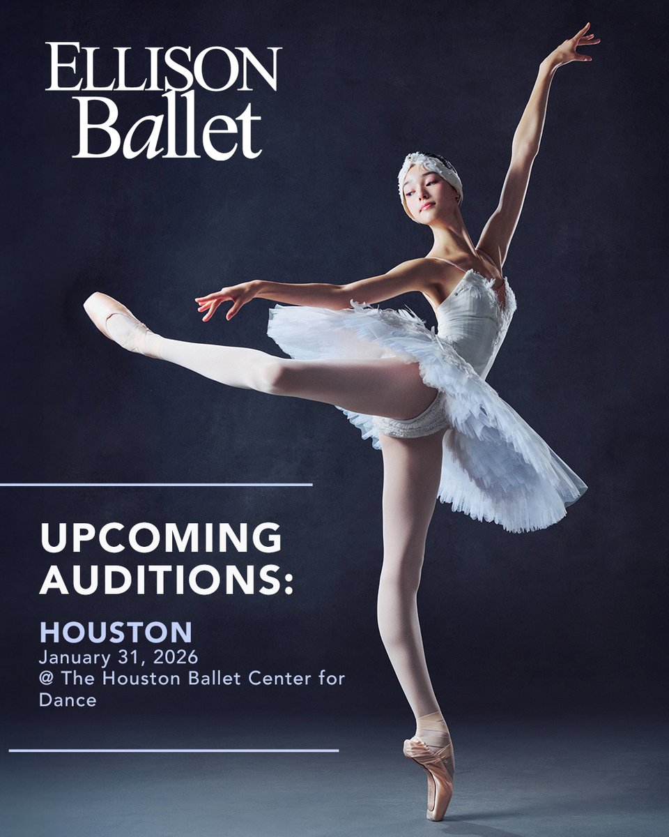 EllisonBallet's tweet photo. AUDITIONS THIS WEEKEND: We hope to see you there!
HOUSTON - Jan. 31 - Adjudicated by Jolanta Valeikaite
NEW DATE FOR WASHINGTON DC: Feb. 7, 2026
Register Today: https://t.co/PolX1YdKsF
#ellisonballet #summerintensive #balletintensive #nyc #losangeles Photo by YOON6PHOTO. https://t.co/bHF2pHtS42