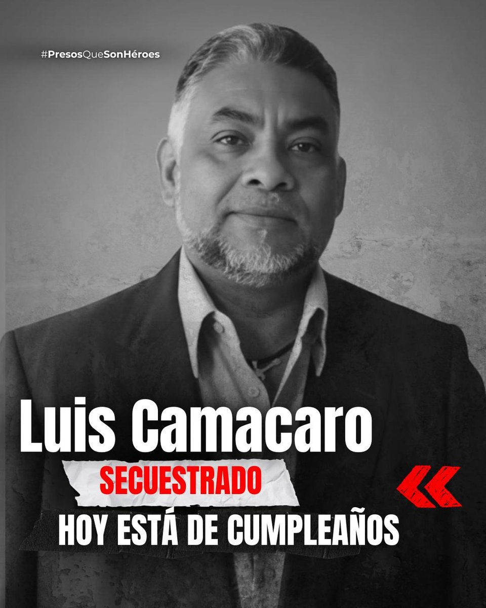 VenteDDHH's tweet image. 🎂 Hoy Luis Camacaro debería celebrar la vida junto a su familia, pero sigue secuestrado en El Helicoide. 

Es el tercer cumpleaños lejos de su familia,
lejos de los abrazos,
lejos de la libertad que le pertenece.

No es ausencia: es injusticia.
No es silencio: es un crimen.
No…