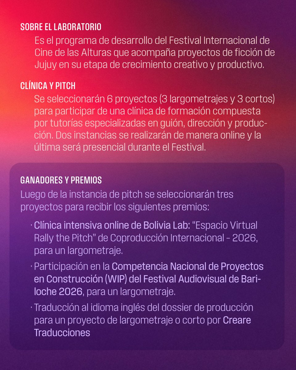 🎬 ¡ABRiMOS CONVOCATORIA: 8° LABORATORIO DE LAS ALTURAS!

Tenés tiempo hasta el 1 de marzo.
👉 Inscribite ahora en: iaaj.jujuy.gob.ar
📩 Consultas: info@cinedelasalturas.com.ar